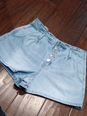 American Eagle Outfitters Light Blue High-Rise Button-Front Denim Shorts